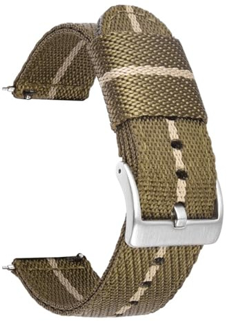 Nylonvävd herrklocka med klassisk rem, snabbkoppling, robust ersättning, casual(Brown Beige (Silver Button),20mm)