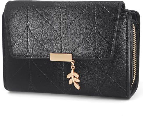REETEE Portafoglio Donna Piccolo in Pelle PU Slim Formato Corto Portafogli da Donna con Cerniera Portamonete e 16 Porta Credito Carte (nero)