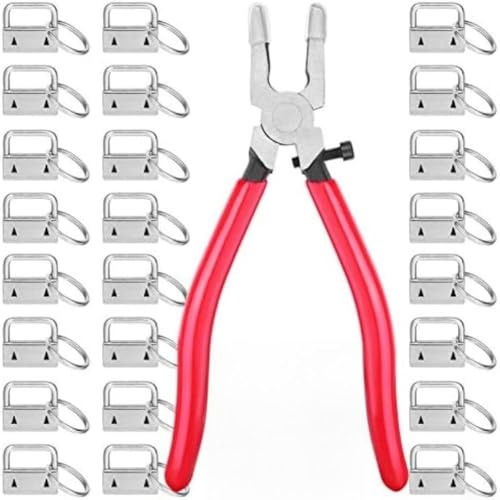 Juego de 50 llaves de metal con abrazaderas de 1 pulgada y alicates ergonómicos para hacer llaveros y pulseras en rojo