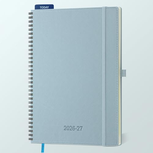 IN-LUXPRO Kalender 2026 2027, Wochenplaner Horizontal mit Spiralbindung | 18 Monate Terminplaner (Jul 2026 bis Dezember 2027) in A4 29x21,5CM, weicher PU-Hülle, Wochenplanung, Staubblau