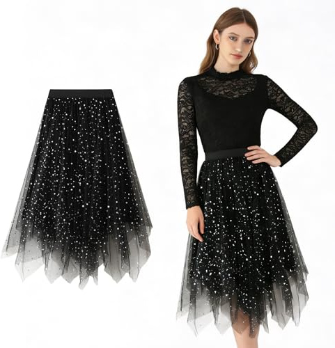 MINGJAY Falda de Tutú para Mujer,Irregular Bajo la Falda en Capas Faldas,Faldas Midi de Tul para Mujer,Ballet Prom Party Vestido Plisado A-Line Midi Faldae,para Carnaval,Mardi Gras,Fiesta Temática