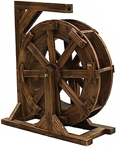 Fuente de madera con ruedas de agua, decoración rústica al aire libre para jardín, patio, estanque, balcón, patio, piscina, porche y paisajismo