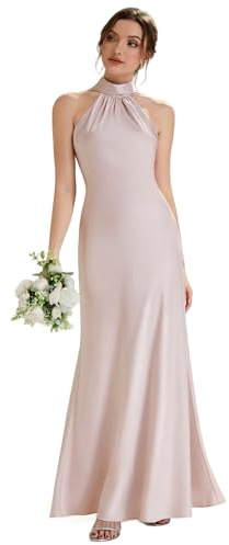 Ever-Pretty Abiti da Damigella Collo a Cordoncino Senzamaniche Satin Maxi Gonna a Sirena Rosa 48