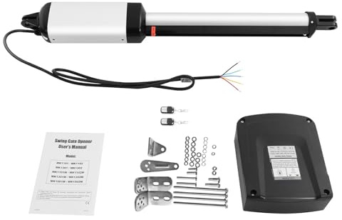 Mecanismo de automatización para puerta abatible, 50 W, 300 kg, un ala, con caja de control y 2 mandos a distancia, máxima distancia de accionamiento 385 mm, máxima longitud de puerta 5,5 m