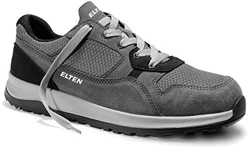 ELTEN Sicherheitsschuhe Journey Grey Low ESD S1, Damen und Herren, Leder/Textil, Stahlkappe, leicht, sportlich 45, Grau-Schwarz