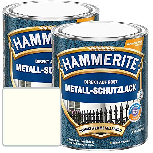 Hammerite Metall-Schutzlack matt Grundierung Rostschutz weiß Sparpaket, 2 x 750 ml