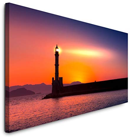 Paul Sinus Art GmbH Leuchtturm am Meer 120x 50cm Panorama Leinwand Bild XXL Format Wandbilder Wohnzimmer Wohnung Deko Kunstdrucke