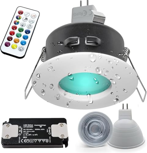 Spot encastrable, IP65, LED, adapté pour chromothérapie, pour cabine de douche, salle de bain, RGB, 3W, 12V, alimentation Blanc
