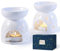 Bochee Keramik Duftlampe Aromalampe Weiß mit kerzenhalter Set mit 2-Sterne- und Blumenmuster