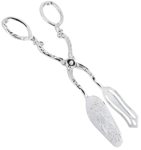 9in Vintage Salad Tong for Serving, Zinc Alloy Silver Food Serving Tongs Salad Steak Clip Buffet Tongs Kitchen Utensils for Buffet Catering Bread BBQ, 8.5x4.5in (1PCS)