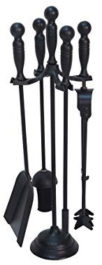 HERSIG - Set de Chimenea - Utensilios Chimenea de Leña con Soporte - Juego de 4 Accesorios de Forja -Pala, Escoba, Pinzas y Atizador - Accesorios Estufa y Chimeneas Leña
