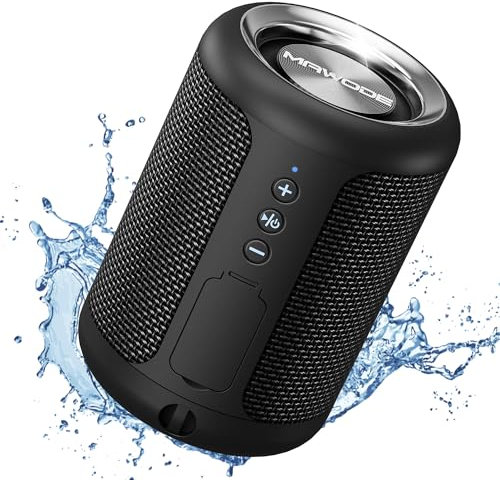 MAWODE T10 Bluetooth Lautsprecher, wasserdicht, 8 Std. Wiedergabezeit, tragbar, klein, leicht, Mini, kabellos, Dusche Lautsprecher, Aux und TF-Kartenunterstützung (Schwarz)