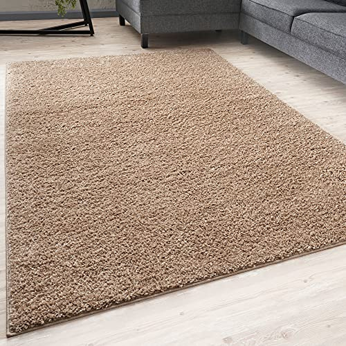 THE RUGS vardagsrumsmatta - lurviga mjuka och eleganta mattor för sovrum och kök, lätt att rengöra, många olika storlekar (160 x 230 cm, beige)