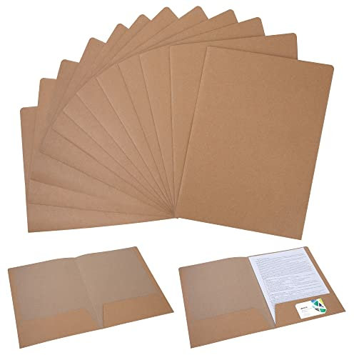 Ordner mit Tasche, A4 Kraftpapier Dokumentenmappe Karton, Präsentationsmappe mit Visitenkartenschlitz, für Dateien, Dokumente, Besprechungen, Berichte, Bürobedarf, 12 Stück