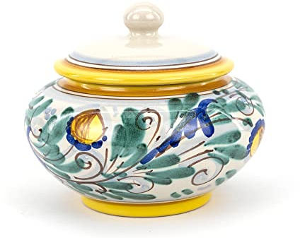 CEAR cearmiche - Biscottiera, portadolci Gialla in ceramica siciliana di Caltagirone decorata a mano