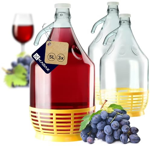 KADAX Lot de 3 bonbonnes en Verre 5L – Ballons de Fermentation pour vin, bière & cidre