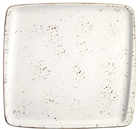 Bonna 6 platos llanos, platos llanos, platos llanos, platos de porcelana, rectangular, blanco, crema, marrón, grano, moove, 32 x 30 cm, protección de bordes, estilo vintage retro