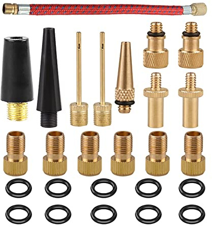 Fahrradventil Adapter Set, 26er DV SV AV Premium Messing Fahrrad Ventil mit Kegel Adaptern Französisches Blitzventil für Kompressor Fahrradpumpe Luftpumpe Kompressor Ballpumpe Basketball Fußball