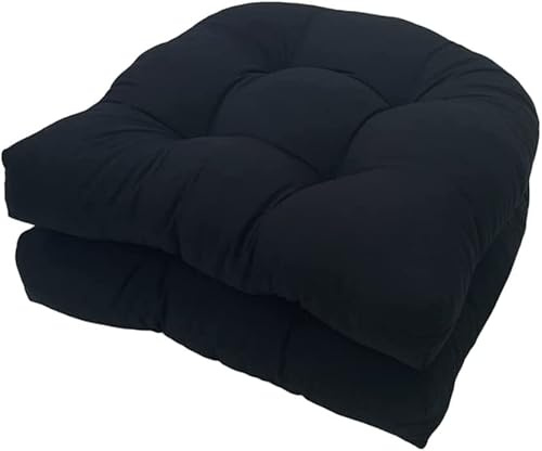 GRYYP Lot de 2 Coussins de siège touffetés d'intérieur et d'extérieur, Coussins de Rechange en Forme de U de 18,9 x 18,9 pour siège de Chaise en Osier, Meubles de terrasse(Color:Noir)