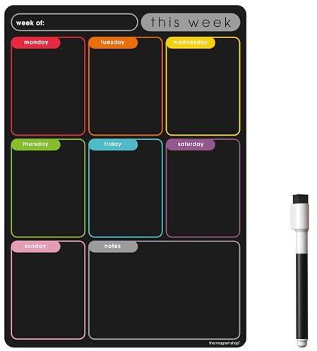TMS Magnetisk veckoplanerare och torrtorkspenna, måltidsplanerare, inköpslista, kylskåpswhiteboard, daglig plan - anteckningstavla, kök eller kontor