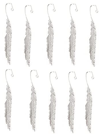 Yurosiay 10 Stück Federn Lesezeichen Rohling Metall Vintage Feder Form Lesezeichen Zubehör DIY Feder Anhänge Mit Loch Federn Metall Basteln für Lesezeichen Schmuckherstellung Silber