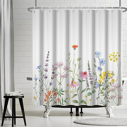 Ttincceer Cortina de Ducha con diseño de Flores Silvestres, Impermeable con Ganchos Lavable Moderna para bañera 180 x 180 cm
