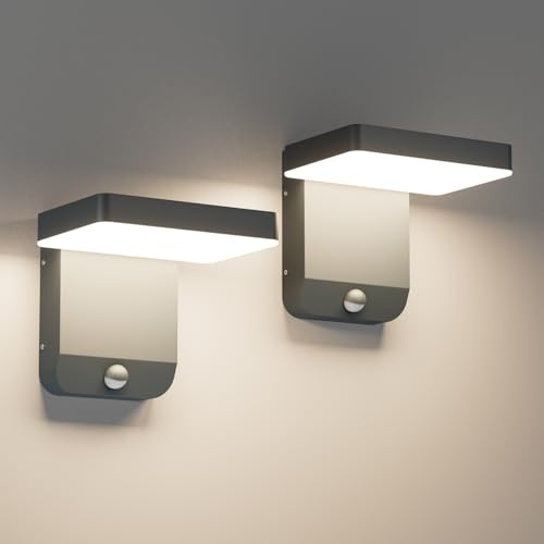 K-Bright 2 Stück LED Wandleuchte mit Bewegungsmelder 4000K Anthrazit | IP65 wasserdicht Aussenleuchte Mit Bewegungsmelder, Außenlampe LED Wandleuchte Aussen für Eingang, Balkon, Garten, Garage