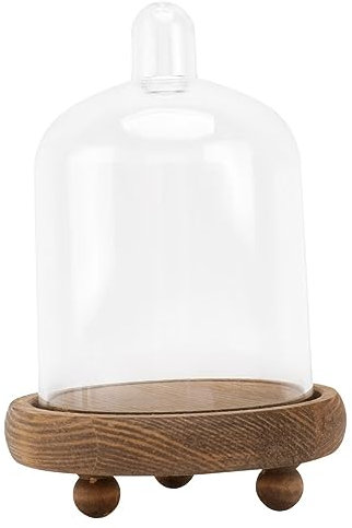 DECHOUS Dome PC Flower Display Cover Wood Base Bell Jar for Micro Landscape Keepsake Decoration Tabletop Centrepiece