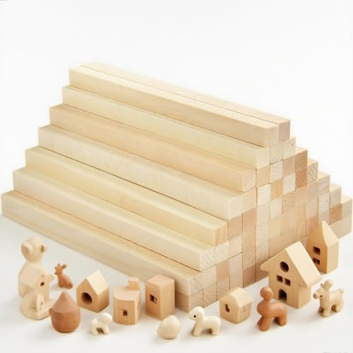 VIDETOL 100 Stück Holzstäbe Quadratisch, 25 x 1 x 1 cm Holzleisten zum Basteln, Unvollendete Holzleisten für Bastelprojekte, Schnitzen und DIY Projekte