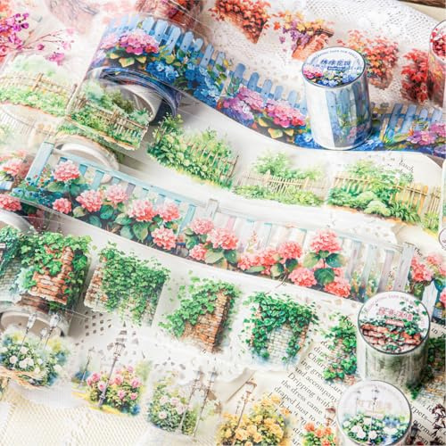 Ningmo Scrapbook Washi Tejp 6 Rullar Estetiskt Set, Staketblommor PET Tejp, Flera Mönster Dekorativ för Journaling, Bullet Journals, Planerare, Konst för Hantverk (04)