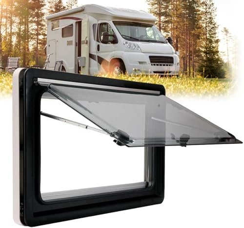 ELIKBH Fenêtre coulissante pour camping-car Fenêtre Latérale de caravane Fenêtre latérale de remplacement avec écran et pare-soleil Angle d'ouverture réglable Pour fourgon van(500x450mm)