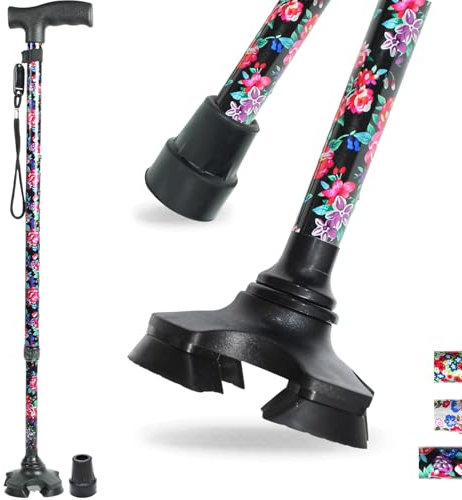 BeGrit Bastone per Anziani Telescopico Bastoni da Passeggio Donna Bastone Tre Piedi per Anziani Regolabile Bacchette per Camminare Autoportante Bastoncini da Passeggio 3 Piedi Regalo per Uomo Anziano