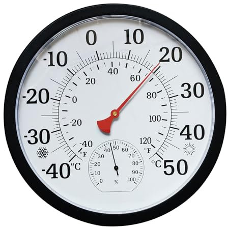 Indoor Outdoor Thermometer Hygrometer - 10 Inch Outdoor Thermometer Large Numbers,Thermometer Room,2 in 1 Thermometer Hygrometer,Outside Thermometers for Patio (Black)