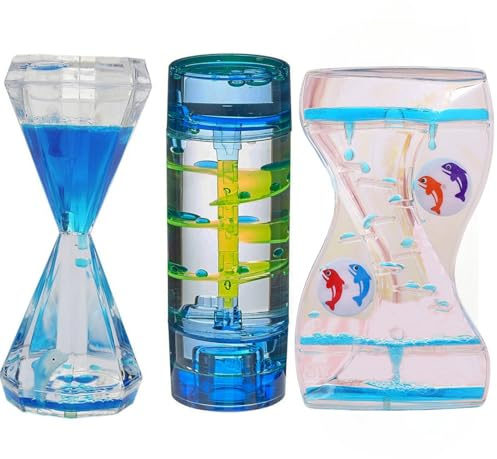 Sablier Deau Minuterie de Gouttes, Minuterie Liquide Jouets Sensoriels, Lampe à Lave Colorés, Motion Bubbler Fidget Jouet de Bureau Relaxants pour Enfants Adolescents Adultes (A-3pcs)