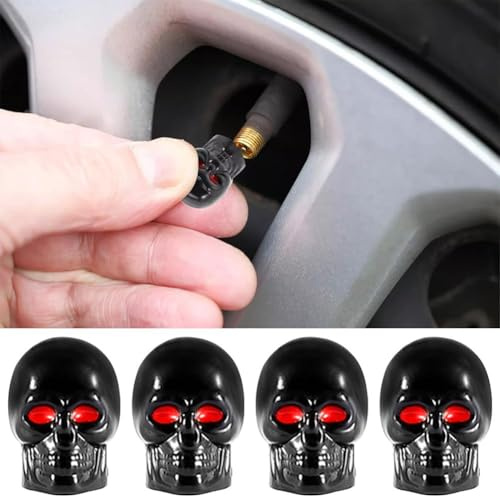Reifenventilkappen, 4 Stück, Totenkopf-Ventilschaftkappen, coole Autoreifen-Schäfte, Universal-Reifen-Staubabdeckungen, Universal-Rad-Reifenventile, Luft-Reifenabdeckung, Ventilkappen, Auto-Zubehör