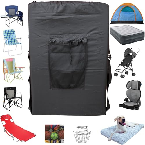 MYSUPOT BLACK (Large 36x24x6) Beach Chair Bag. For Tent, Camping Mattress, Recliner, Dog Bed, Director & Lounge Chair, Booster Seat, Laundry. Light Duty 420D Polyester w/Adjustable Straps.
