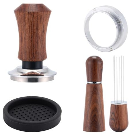 Kit Tamper Caffè 58 mm,Pressino per Caffe,WDT Tool,Set Anello Dosatore e Tappetino Caffe,Accessori per Macchine Caffè Espresso per Portafiltro da 58mm