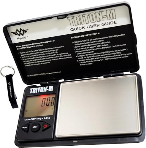 HEADNMORE® Bundle - MYWEIGH® Feinwaage Taschenwaage Triton-M (400x0,01g) + HEADNMORE® Schlüsselanhänger