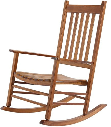 MAMIZO Schaukelstuhl aus Holz für den Außenbereich mit hoher Rückenlehne, Schaukelstuhl für den Innenbereich, übergroß, einfach zu montieren, für Garten, Rasen, Balkon, Veranda (Wood, 1 Stück)