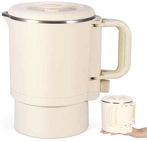 OUZHOU Collapsible Kettle, Portable Camping Kettle Electric with 2 Temperature Setting, 1L 304 Stainless Steel Foldable Electric Water Boiler, 600W Fast Heating Travel Kettles for Hiking Camping
