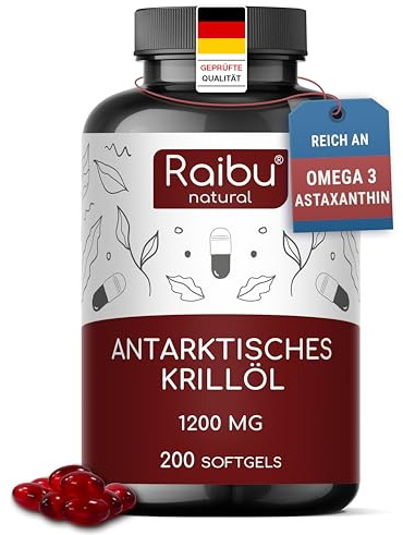 Aceite de Krill Antártico 1200 mg - 200 Perlas con Omega 3 (EPA y DHA), 6 y 9 + Fosfolípidos, Colina y Astaxantina - Más de 3 meses de suministro - Alta biodisponibilidad, sin sabor a pescado