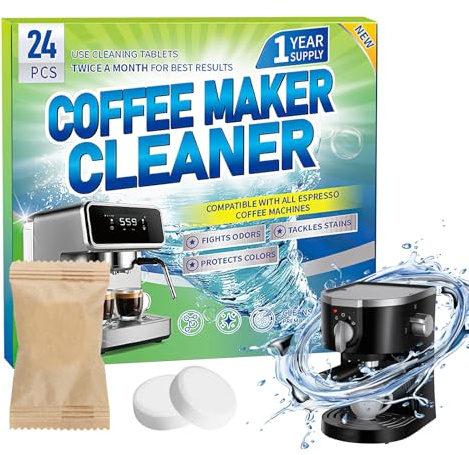 Coffee Machine Cleaner Descaler Tablets, 24Pcs Universal Coffee Grease Remover for Philips, Nespresso, Tassimo, Melitta, Delonghi, Miele, Coffee Maker Pot Descaling & Cleaning Tab