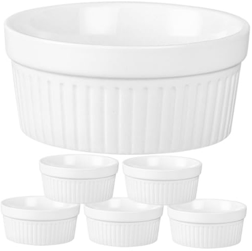 ARTSEWPLY Lot De 6 Ramequins De 2 Oz Multifonctions En Céramique Blanche, Cuisson Uniforme, Résistant Au Four, Pour Desserts, Salades Et Pâtisserie, Accessoires Cuisine Polyvalents