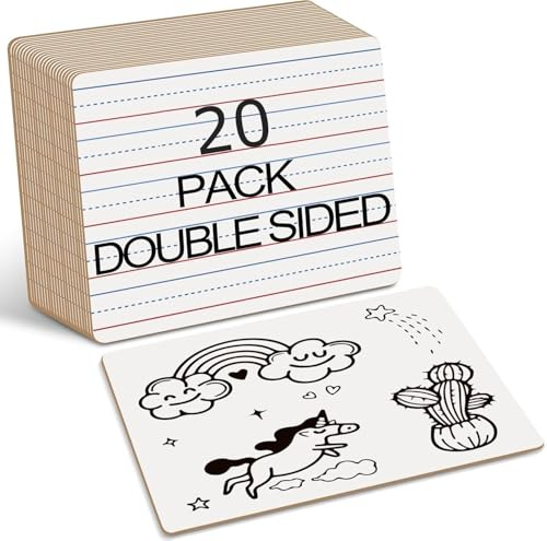 ASelected 20 Weiße Tafel A4 Mini Doppelseitige Trocken Abwischbare Whiteboards, 22.5x30CM, Tragbar für Schule, Büro und Zuhause - Ideal für Lernen und Notizen