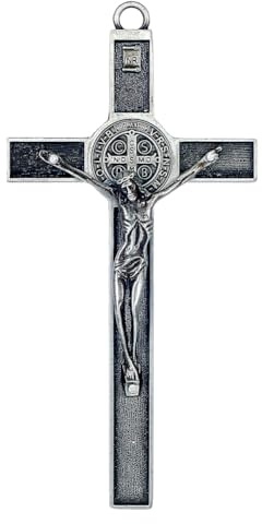 HOBBIESAY 1PCS Crucifix Wall Cross 7.6 * 3.7 Inch Sliver Metal Cross Hanging Decoration Catholic Crucifix Wall Mounted Ornament Metal Art Enamel Crosses for Church Christian Home Room Decor