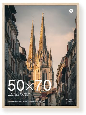 LIVINGTASTE 1 Stück Bilderrahmen 50×70cm MDF Holz Eiche Natur | Rahmen mit Acrylglas Großer Fotorahmen für Fotos und Poster für Schlafzimmer Wohnzimmer Kinderzimmer für Kunstwerke