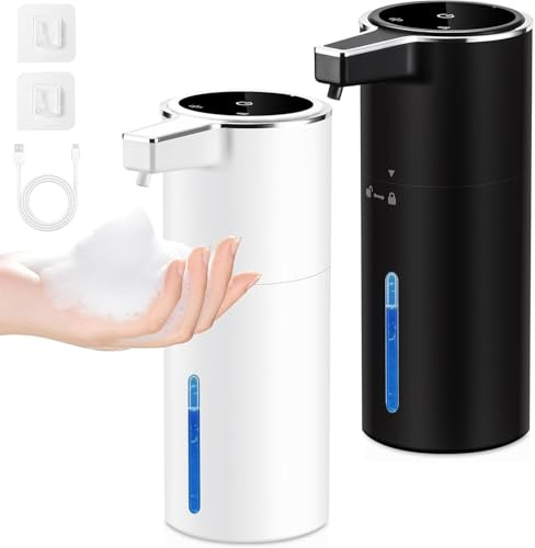 Automatic Foaming Soap Dispenser,400ML Touchless Electric Foam Dispenser,USB-C 1800mAh w/Smart Sensor,4-Level Foam Thickness Adjustable,Wall Mount or Countertop,Waterproof for Bathroom,Kitchen (Black)