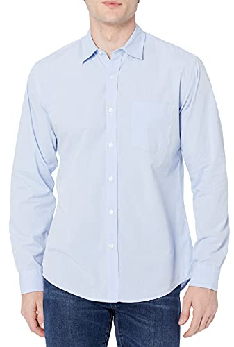 Amazon Essentials Camisa Informal de Popelina con Manga Larga y Corte Recto Hombre, Azul Claro, M
