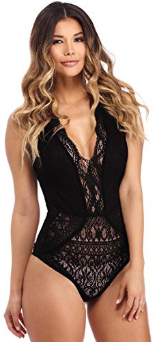 NBBNYJ Body Donna Elegante Vintage Estivi Pizzo Nero V Collo Bodysuit Blusa Camicie Top Tuta Abbigliamento (Nero, S)