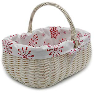 MyBer® Korb Weidenkorb Einkaufskorb Picknickkorb 33/23/13cm (27cm mit Henkel). Stabiler Tragekorb aus Weide Vollweide weiß mit Stoffeinlage K12-014-W-SWR